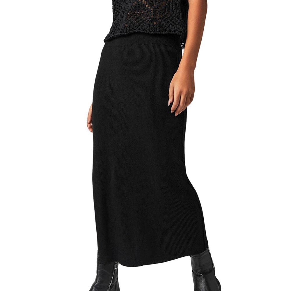 Free People Golden Hour Midi Black Skirt